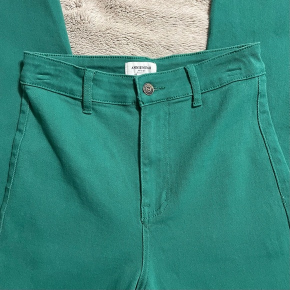 ANNIEWEAR Wide Leg Stretch High Waist Denim Pants GREEN - Picture 7 of 9
